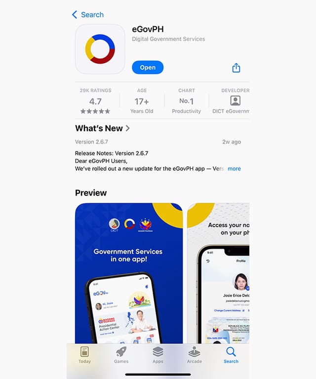 EGov App on the App Store for iOS devices.